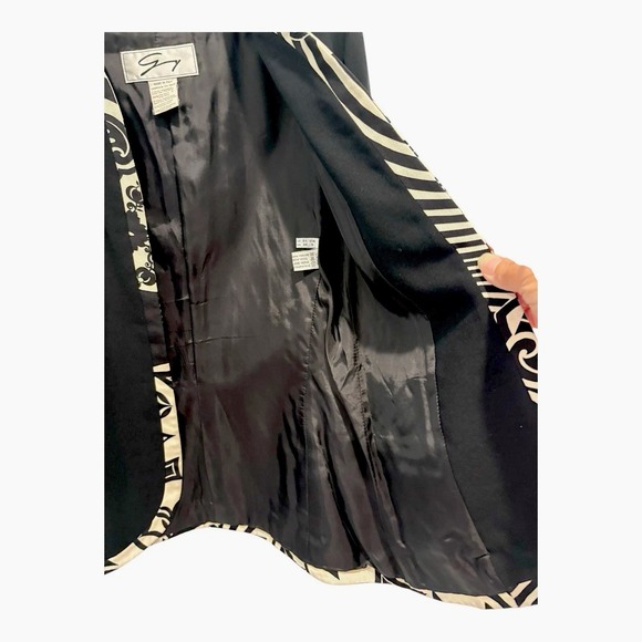 Vtg Genny Wool Blazer Jacket Womens 8 Black Open Front Designer Lined Made Italy - Picture 5 of 11